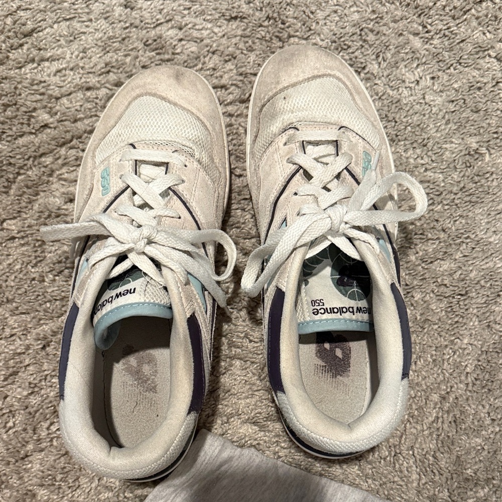 New Balance 550 Cream and Blue Sneakers